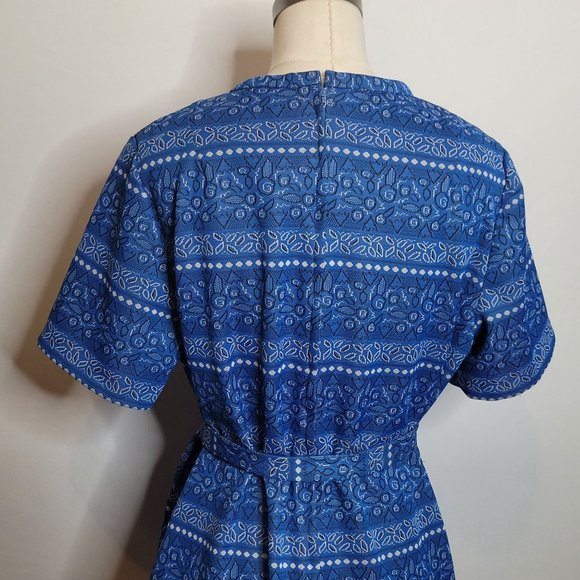 Vintage Dress Blue Bandana Print Jule Wyn New York Zip Back Belted Faux Pockets - Picture 7 of 11